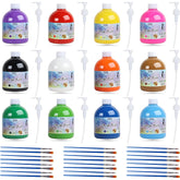 12 Acrylic Paint Bottles - 500 ML Orange, Pink, Brown, Blue, Green, Black, , Forest Green, Yellow, Purple, Red, Sky Blue, White